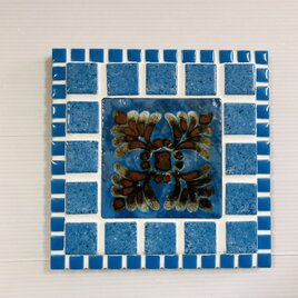 タイルの鍋敷(正方形)：デザインタイル入り〜ブルー