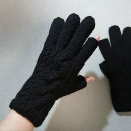 スマホ対応手袋メリノウール100% 黒(メンズM)のコピー