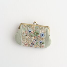 インド刺繍リボンのがま口ミニ財布/ポーチ　ミントグリーン