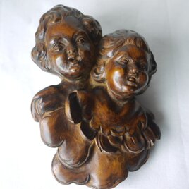 木彫り壁掛け　2人天使ケルビム　　南ドイツ
