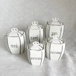 白い陶器キャニスター アンティーク 5個セット アールデコ 14KWu18