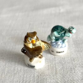 フェーブ 陶器ミニチュア ふくろう かめ 2個セット ガロットデロア 19otd89-6