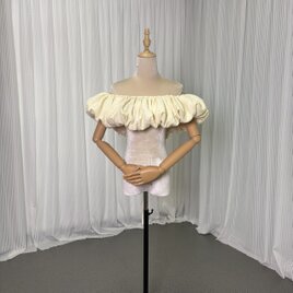 取り外しオフショルダー イエロー ジャガード生地 ラッフルフリル 編み上げ 前撮り