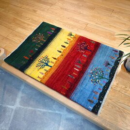 ペルシャ　ギャッベ　パルヴィーズ　コルクウール　カシュクリ　100x68cm　一日の風景　RJ16648