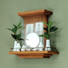 【 未来を拓く神棚　 神の鏡 】欅(ケヤキ)無垢材 二社宮神棚 　　セルフコーチング　　神鏡は1枚ずつ職人の手作り