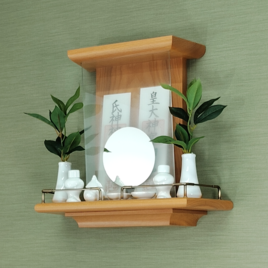 【 未来を拓く神棚　 神の鏡 】タモ材無垢 二社宮神棚 モダン神棚 壁掛け型　神鏡は1枚ずつ職人の手作り