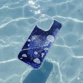 クラゲ（005）グリッターケース/グレーミックス iPhoneケース スマホケース iPhone17〜 クリア キラキラ