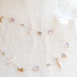 再販　ピンクアメジストとスティックパールの春のネックレス１４kgf