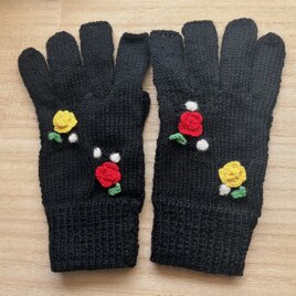 二色のばらの饗宴– – –3本指抜きニット手袋