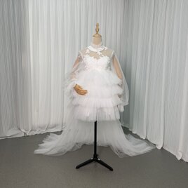 ウェディングドレス クルーネック シースルー袖 リーフ刺繍 フィッシュテール 拳式/前撮り エレガント