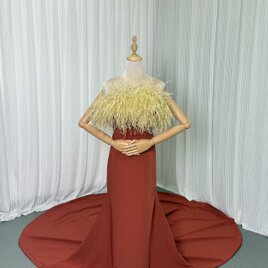 カラードレス テラコッタ色 ベアトップ オーストリッチ くるみボタン 細見えシルエット 前撮り