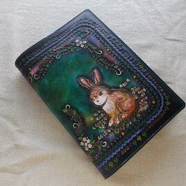 単行本サイズブックカバー  牛革　刻印＆拭き染め