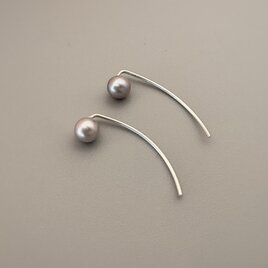 【925SF】ラインシルバーグレーパールピアス