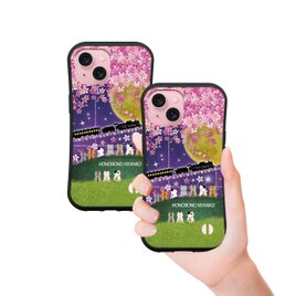 グリップケース iPhoneケース【ほのぼのにゃんこ（さくら銀河鉄道ミッドナイト）】（名入れ可）