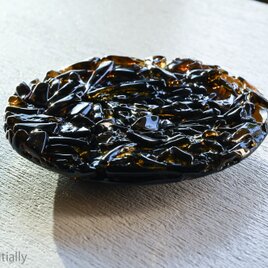 ガラスのトレイ -「 茶色のガラス 」・11cm・光沢