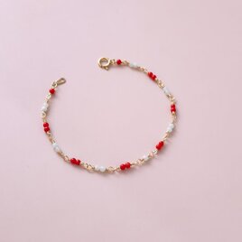 14KGF レッドコーラルとアマゾナイトのブレスレット