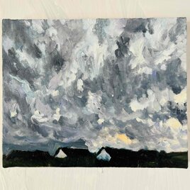 油彩画　原画「近所の風景　空　20262」アート　絵画 22×27㎝ F3　キャンバス