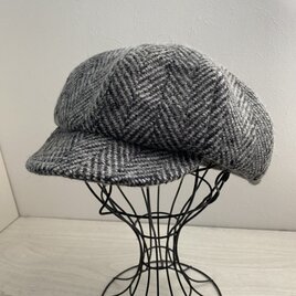 送料無料　大きめさんのツイードウールのキャスケット（グレー）