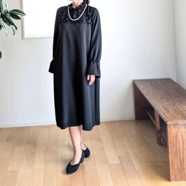 【送料無料】✿胸元レース✿二越ちりめん✿洗えるフォーマルワンピース✿ブラック