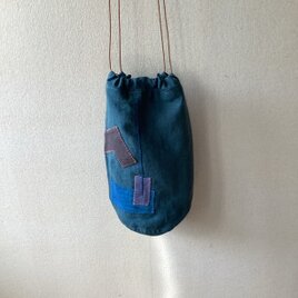 リネンのコラージュと刺し子のショルダーバッグ