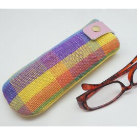 手織りリネンのメガネケース　イエロー