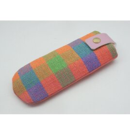 手織りリネンのメガネケース　オレンジ