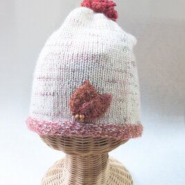 【送料無料】ハートモチーフのニット帽・ビーニー　白　赤
