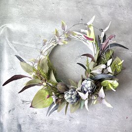 アンスリウムとアーティチョークのリース（直径約40cm） /アーティフィシャルフラワー/新築祝い/開業祝い/開店祝い