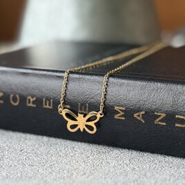 N316-ヴィンテージネックレス U.S.A.1970-80's Butterfly Openwork Gold Tone