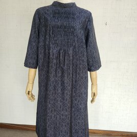 大島紬リメイク　フロントピンタックワンピース
