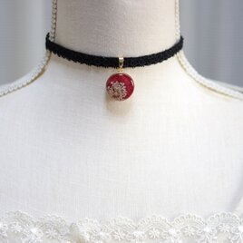 【受注製作】レジンアート　ラウンドモチーフとタティングレースとベルベットリボンのチョーカー〈噂の貴女〉