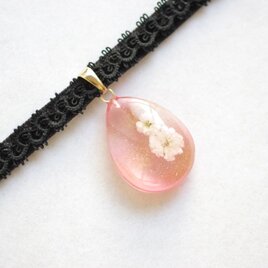 【受注製作】レジンアート　ドロップモチーフとタティングレースとベルベットリボンのチョーカー〈ただ、恋に落ちて〉