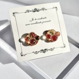 宵のキャンディストーン| クリア　ピアス　イヤリング　春　透明感　大人可愛い　赤　レジン　ゴールド