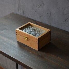 0310mito　国産ひのきとレトロガラスのコレクションケース　Sサイズ　フローラガラス