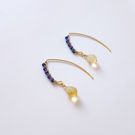 14KGF ラピスラズリとシトリンのマーキスフックピアス