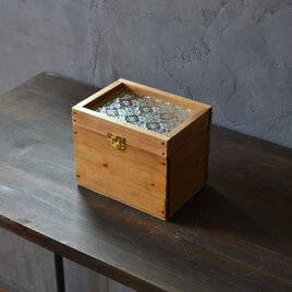 0310mito　国産ひのきとレトロガラスのコレクションケース　Mサイズ　フローラガラス