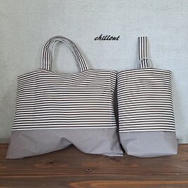 【入園・入学】入園バッ２点セット：ブラウンストライプ×切替【0661】