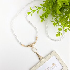 天然石ネックレスとしても..【2way＊クリスタルのネックストラップ/クリスタルチャーム】IDホルダー 社員証 名札 保護者証