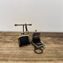 姫路レザーminiminiコインケース◆黒　革財布　キーホルダー　小物入れ　バックチャーム　がま口　リングケース