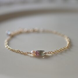 バイカラートルマリンと淡水パールのブレスレット（14kgf）