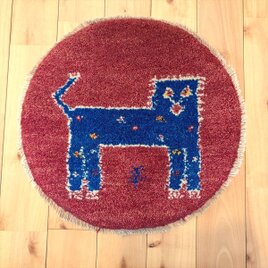 ペルシャ　ギャッベ ミニマット 円形　ラグ　約40Φ40cm　赤色 ライオン　Z2822