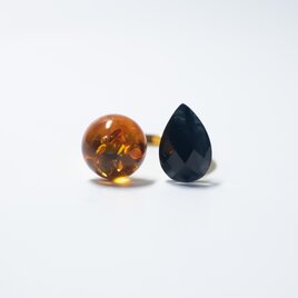 天然石 ブルータイガーアイ×バルティックアンバー（琥珀） フォークリング【フリーサイズ】