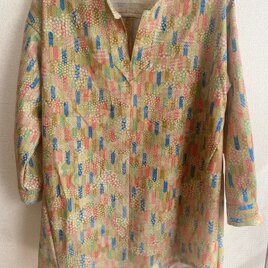 着物リメイク　小紋のスリットネックチュニック