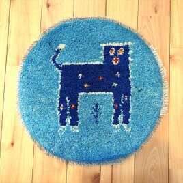 ペルシャ　ギャッベ ミニマット 円形　ラグ　横40Φ39cm　水色 ライオン　Z2804