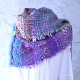 お取り置き品・手織り・ウールロングストール・早咲きスミレの見る夢