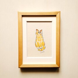 【一点物 原画】「猫∣ドローイング」 2L木製額縁入り・ペン画・水彩・インテリアアート・猫の絵