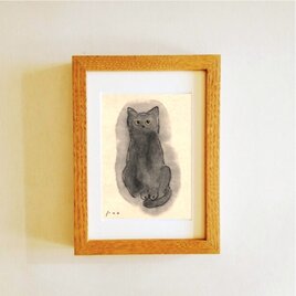 原画・イラスト】「のんきな猫」 ※木製額縁入り（18㎝角）【特集掲載