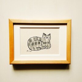 【一点物 原画】「猫∣ドローイング」 2L木製額縁入り・ペン画・水彩・インテリアアート・猫の絵