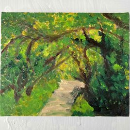 油彩画　原画「近所の風景　堤防　20262」アート　絵画 22×27㎝ F3　キャンバス　