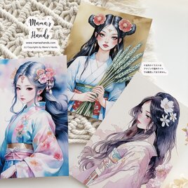 《ポストカード 3枚》☘️クシナダヒメ｜豊受大神｜木花咲耶姫 美しい 日本神話 女神 和風 ハガキ  セット